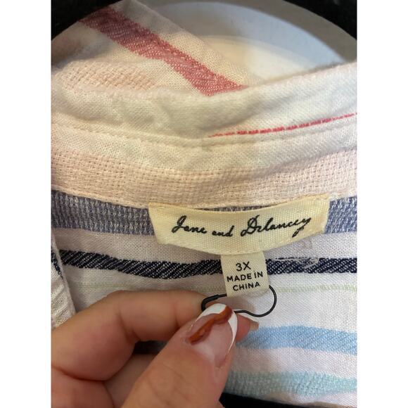 Jack and Delancey Stripe Valley Linen Anthropologie Coastal Grandma Blouse 3X - Picture 4 of 7